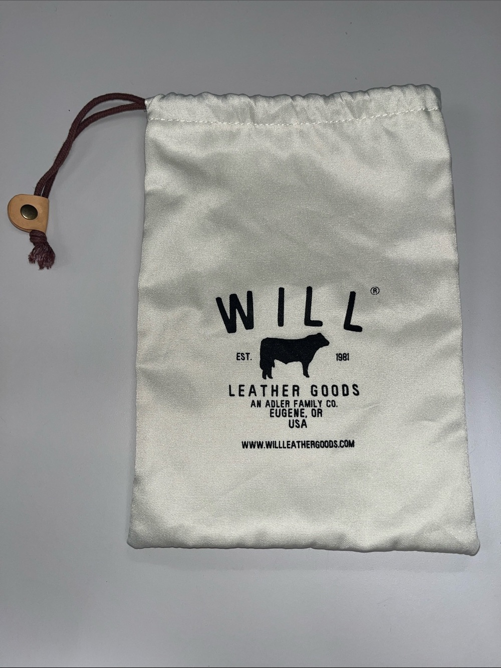 Will Leather Goods Cream Drawstring Pouch 2 Dust Bag with Brown Cord